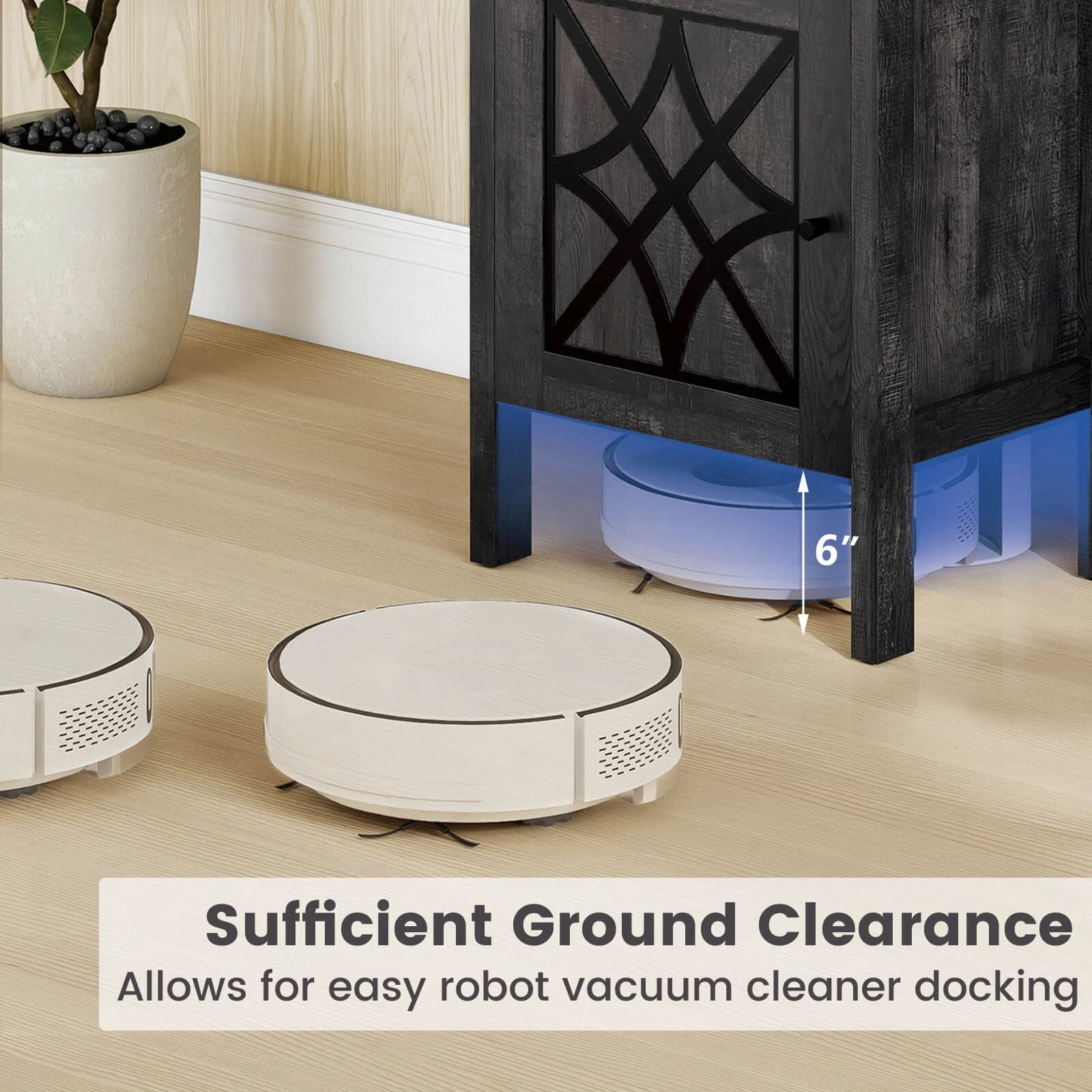DRAZUNO Robot Vacuum Stand Cabinet with Door & Open Shelf for Home Office Living Room