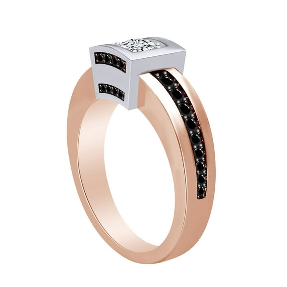 AFFY 0.90 Carat (Cttw) Round Black & White Natural Diamond Mens Two Tone Wedding Band Ring in 14K Solid Rose Gold