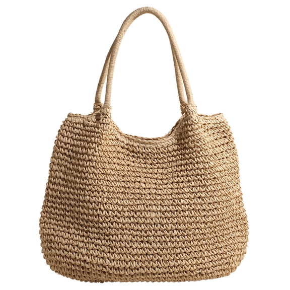 husxh Women Vintage Shoulder Bag Large Capacity Retro Straw Handbag Hasp Closure Simple Weaving Handbag Ladies Summer Daily Bag
