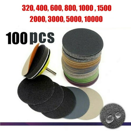 

100Pcs 3In/75Mm Waterproof Sanding Discs Hook & Loop Sandpaper 320-10000 Grit