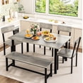 thumbnail image 5 of MOOSENG Modern Dining Table Set for 6, Kitchen Table and Chairs with Bench, 6-Piece Gray Wood Dining Room Set, Space Saving Small Dining Table for Living Room, 5 of 8