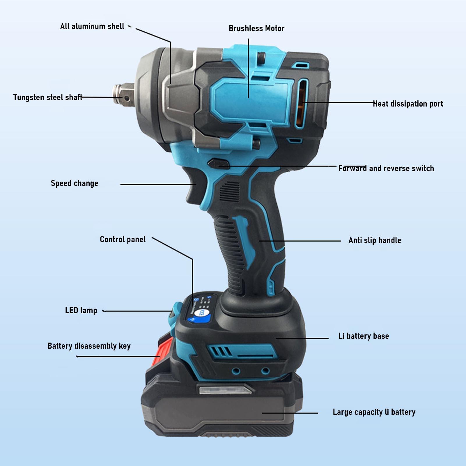 Yajisi 1/4in Cordless Impact Wrench - 550Nm High Torque Driver with 3 Speeds, LED Work Light, Compatible with BL1840 Lithium Battery