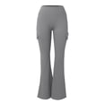 thumbnail image 4 of GEWSEY Women Workout Flare Leggings with Pockets Hidden Scrunch High Waisted Cargo Gym Yoga No Front Seam Leggings (Grey, XL), 4 of 5