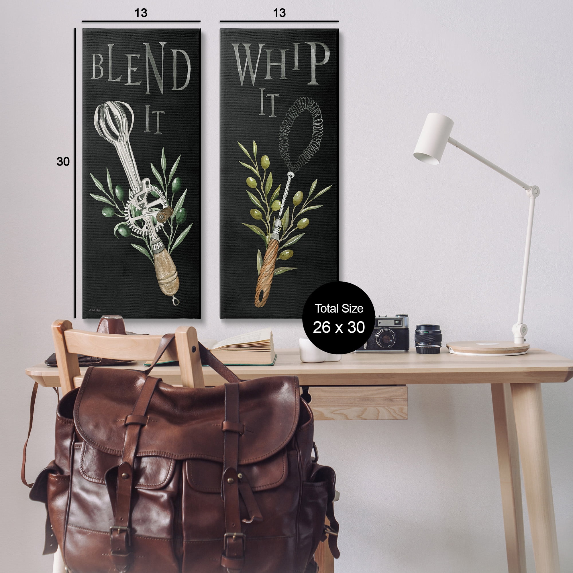 Stupell Industries Vintage Utensil Phrases Botanical & Floral Painting Gallery Wrapped Canvas Art Print Wall Art, 13 x 30, Set of 2