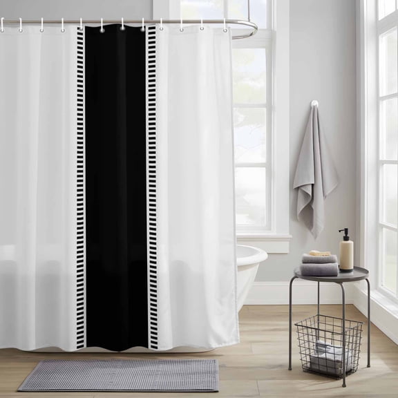 Bathroom Shower Curtain Modern Black Stripe on White Waterproof Shower Curtains with Hooks, Minimalist Geometric Art Bath Curtains Bathtub Curtain Home Decor 36x72in