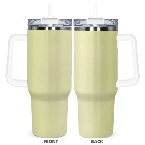 40oz Pale Yellow Insulated Travel Tumbler with Handle and Straw Lid Car Cup Holder Friendly Coffee Cup Gift