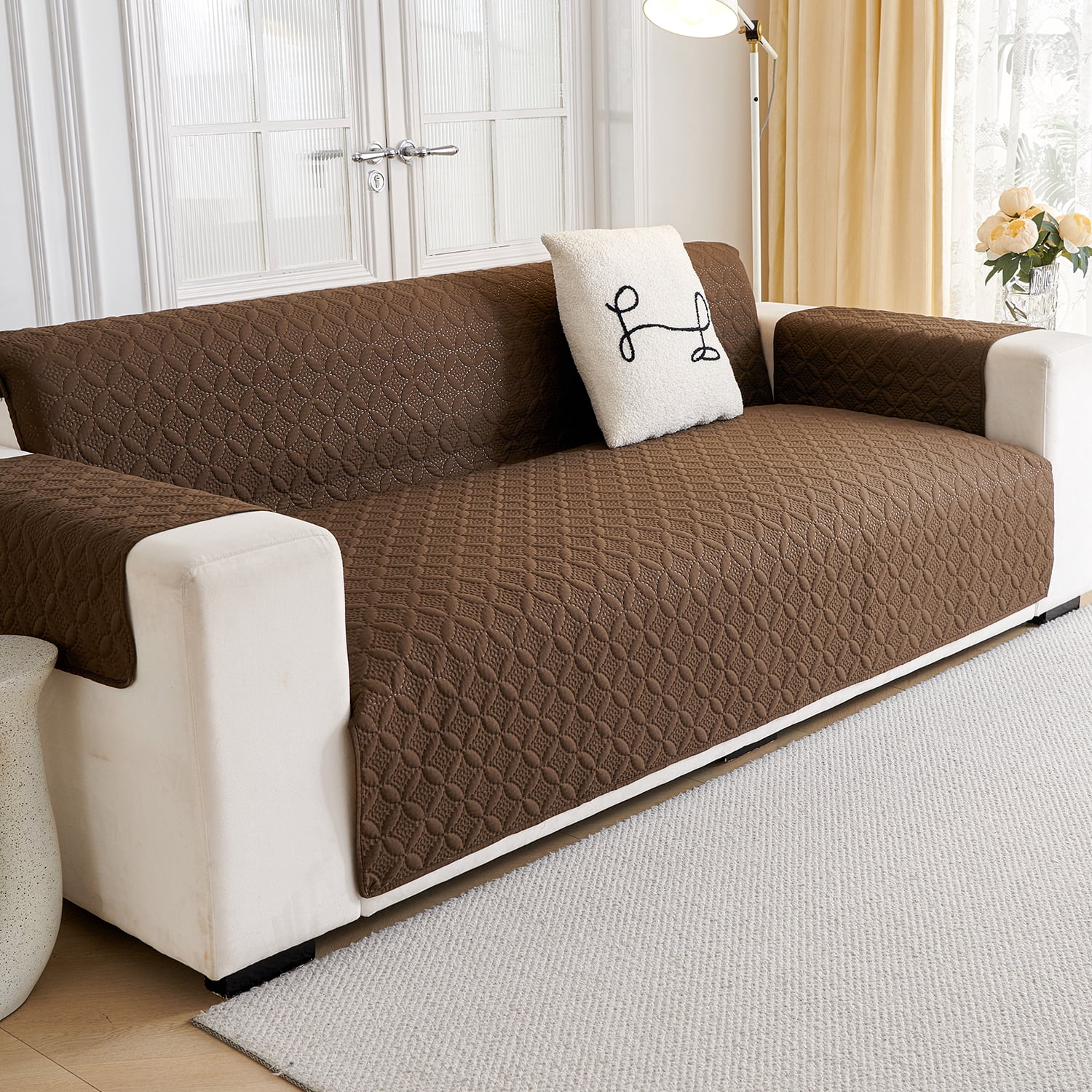 Loveseat Sofa Covers Sofa Cover for Couch,Washable Couch Cover with Non Slip and Elastic Straps,Sofa Slipcover Furniture Protector for Kids Pets(104"x76")