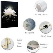 ZHONGYUTONG Black and White Zen Canvas Wall Art Glowing White Lotus Flower Painting Prints Spa Bathroom Decor for Spiritual Meditation Yoga Room Framed (12.00 x 18.00)