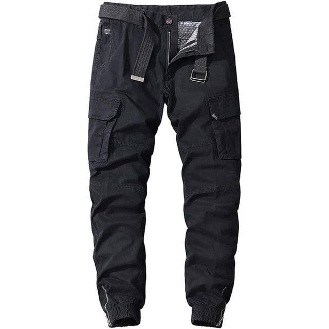 Pantalones cargo tácticos de sarga con cremallera al tobillo y múltiples bolsillos para trabajo al aire libre Negro 30 Negro 30 Xishao ropa