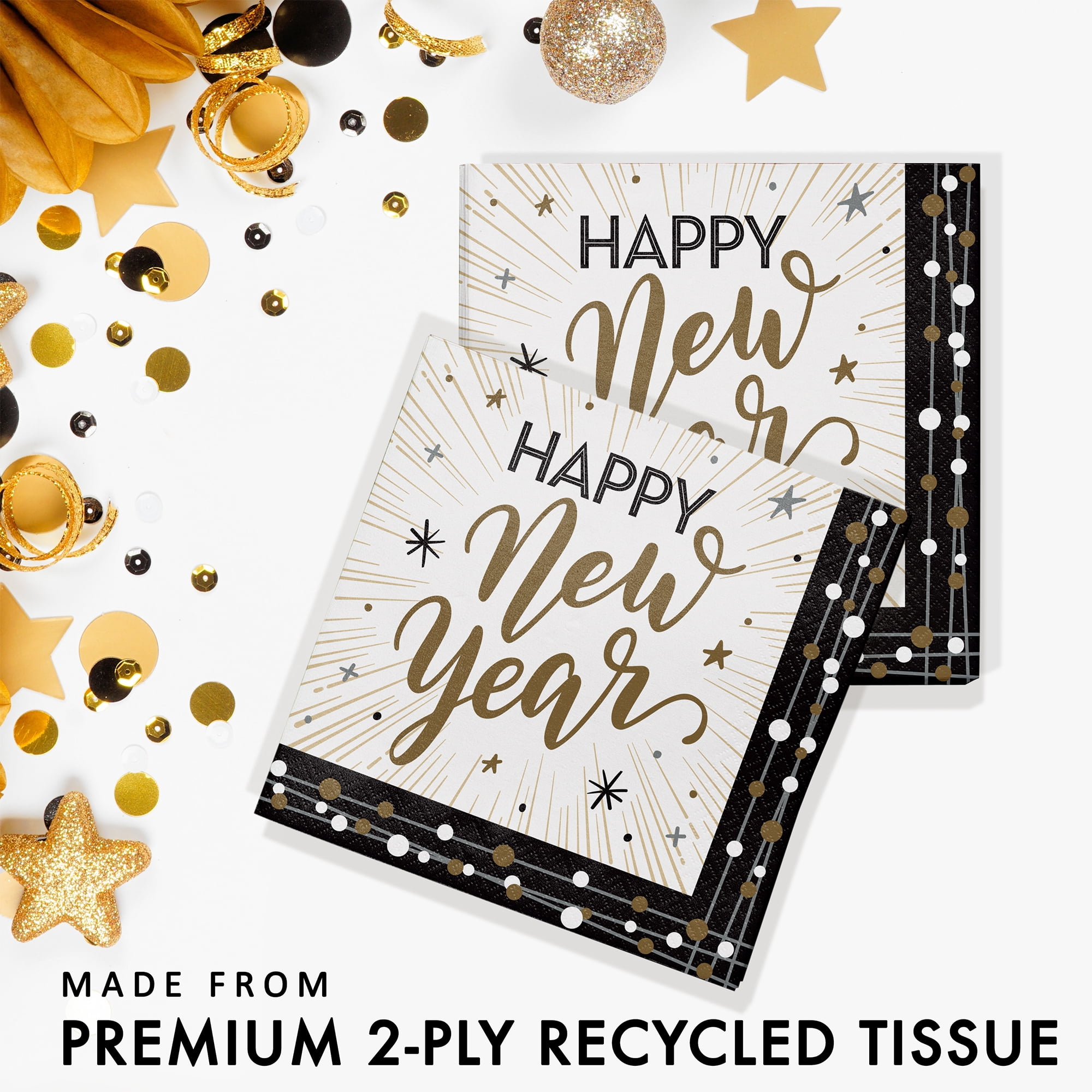 Creative Converting New Years Shimmer Dinner Paper Plates and Napkins Set, Serves 16