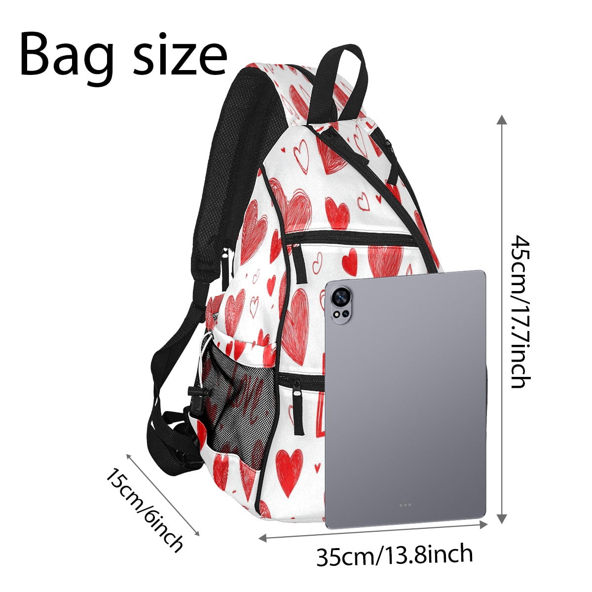 Pickleball Bags for Men Women Pickleball Backpack with Large Capacity Lightweight Adjustable Pickleball Sling Bag Hold Paddles, Balls, Accessories Red Love Heart Pattern