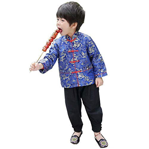 Hooyi Boys Chinese Traditional Costume Clothes Kids Quilted Coat Chinese Outfit Spring Festival Boys Outerwear