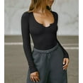 thumbnail image 4 of Women'S Casual Basic Long Sleeve Round Neck Slim Fitting Ribbed Knit Tops Black M, 4 of 8