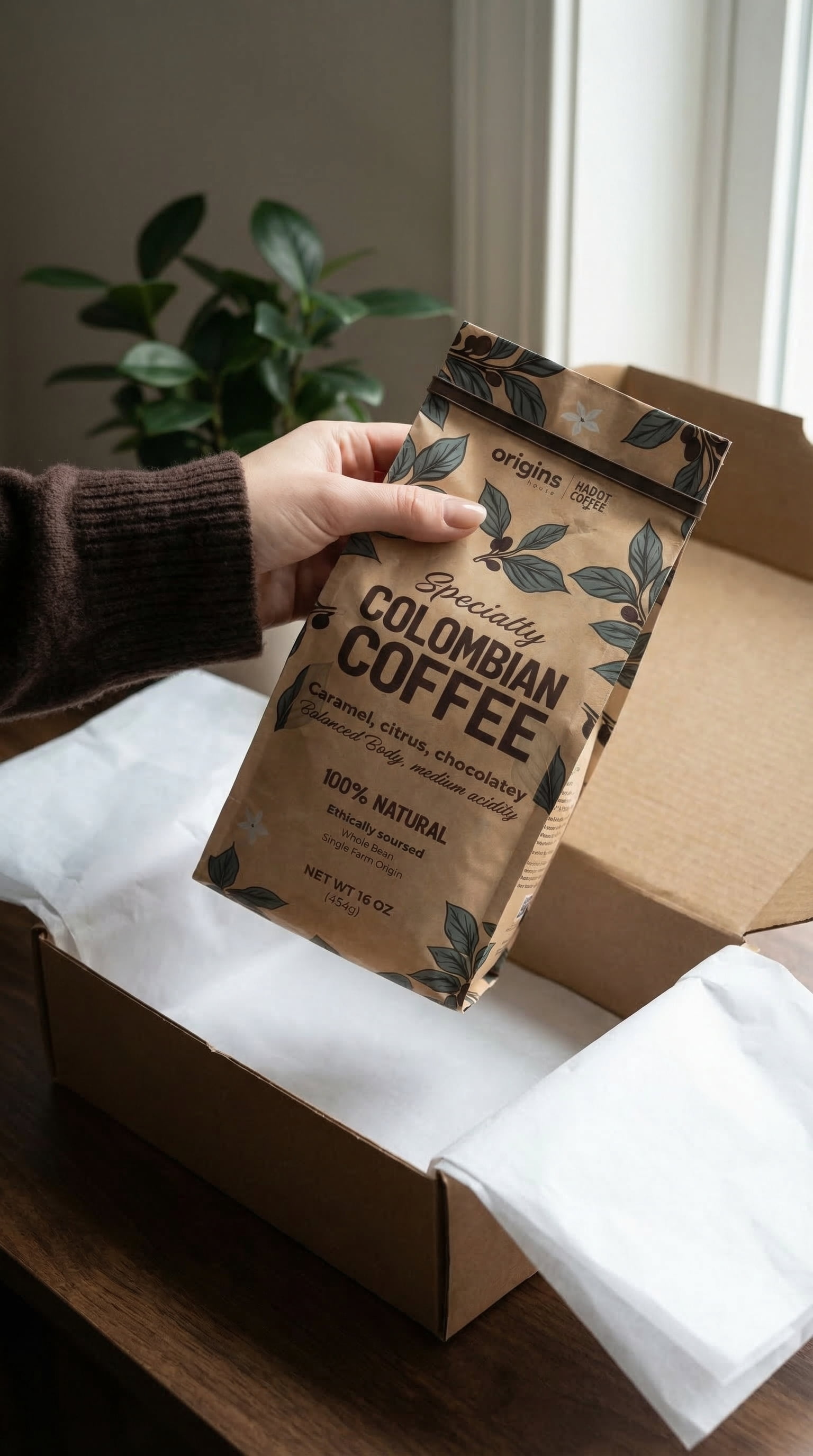 Specialty Colombian Coffee – Medium Roast, Whole Bean, Single Origin, No Sugar Needed, 1 lb.