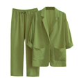 thumbnail image 5 of HAYIMI Womens Fall Outfits Sets 2 Pieces Relaxed Fit Long Sleeve Single Button Linen Blazer Matching Pleated Wide Leg Solid Color Pants Casual Wear Classic Clothing Sets, 5 of 5