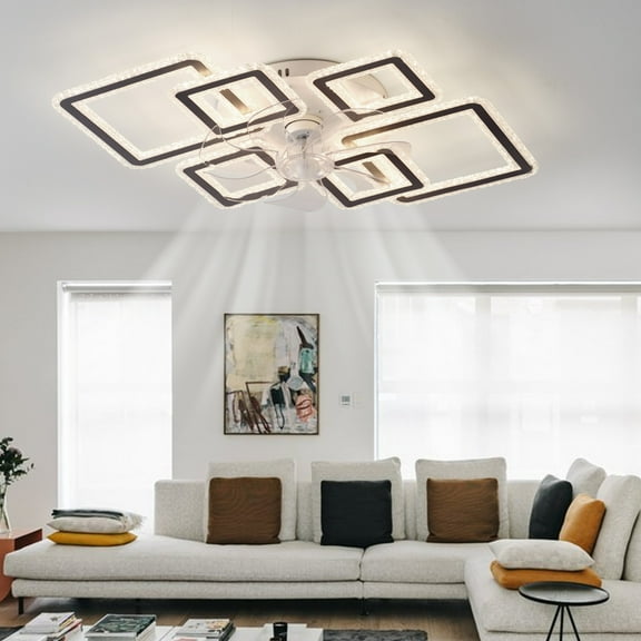 33 Inch Black Ceiling Fan with Lights Remote and APP Control Dimmable 7 Blades 6 Speeds Reversible DC Motor for Living Room Bedroom Kitchen