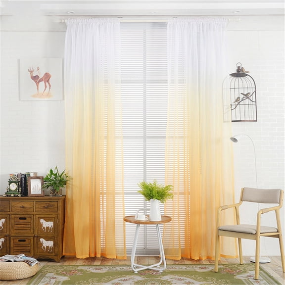 Faux Linen Ombre Curtains for Living Room, Grommet Noble Style Semi Sheer Kids Curtain Drapes Privacy with Light Filtering for, Yellow, 78.74x39.37"
