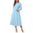 thumbnail image 2 of INSPIRE CHIC Women's Long Sleeve Dress Wedding Guest Formal Cocktail Crewneck A-Line Maxi Dress L Light Blue, 2 of 6