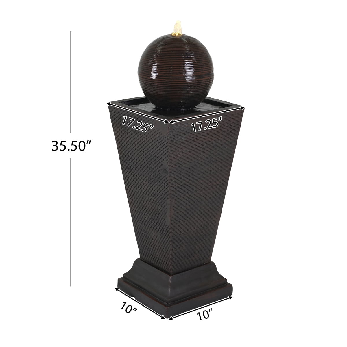 35.5"H Dark Brown Concrete Tall Column Outdoor Fountain with LED Light Retro Resilient Water Feature for Patio Garden Yard