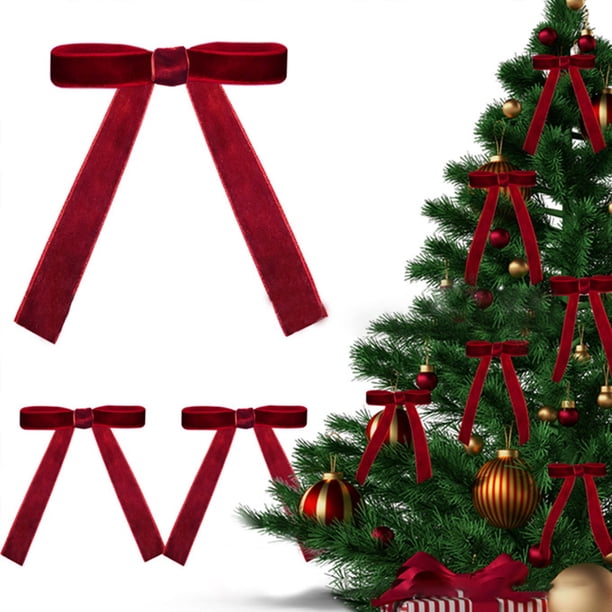 Adornos de Nadal de Terciopelo con Lazos de 12 Pack | Decoraciones caseras caseras con floc, lazos rojos de corona navideña, material suave y duradero, fácil de colgar, elegantes adornos para