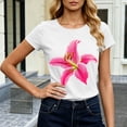 thumbnail image 6 of Xdegoge Womens Lily Floral Graphic Print Crop Tops Short Sleeve Crewneck Slim Fit Shirts Summer Casual Botanical Trendy Fitted T Shirts Y2K Vintage Inspired Basic Tees, 6 of 6