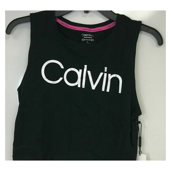 Calvin Klein Women's White Monogram Logo Crewneck Tank Top, Black, L