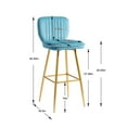 thumbnail image 7 of Modern Velvet Bar Stools, Accent Upholstered Chairs, Low Back Barstool, Pub Height Home Bar Dining Chairs, Counter Stools Tufted Back Kitchen Island Chairs with Gold Legs and Footrest, Blue, 7 of 7