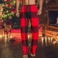 thumbnail image 2 of Red Mens Print Loose Fit Spandex Pants Pajama Pjs for Mens Casual Thin Plaid Straight Leg Long Leg 2025 Clothing Trendy S, 2 of 5