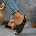 thumbnail image 6 of Women Slippers with Arch Support Wedge Thick Sole Hollow Open Toe Slip-on Slides Women Footwear Beach Vacation Holiday Vintage FashionBlack 6, 6 of 9