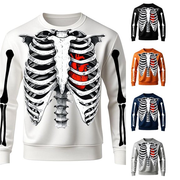 Afdoent Sweatshirts for Men Halloween Print Sweatshirt Fashion Long Sleeve Crewneck Pullover for Holiday Party