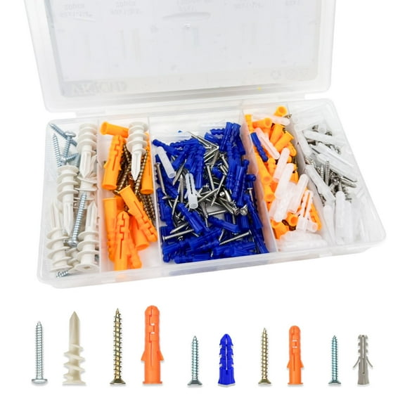 Kabuer Drywall Anchors Kit, 350Pcs Set with Assorted Sizes for Sheetrock, Concrete, and Brick
