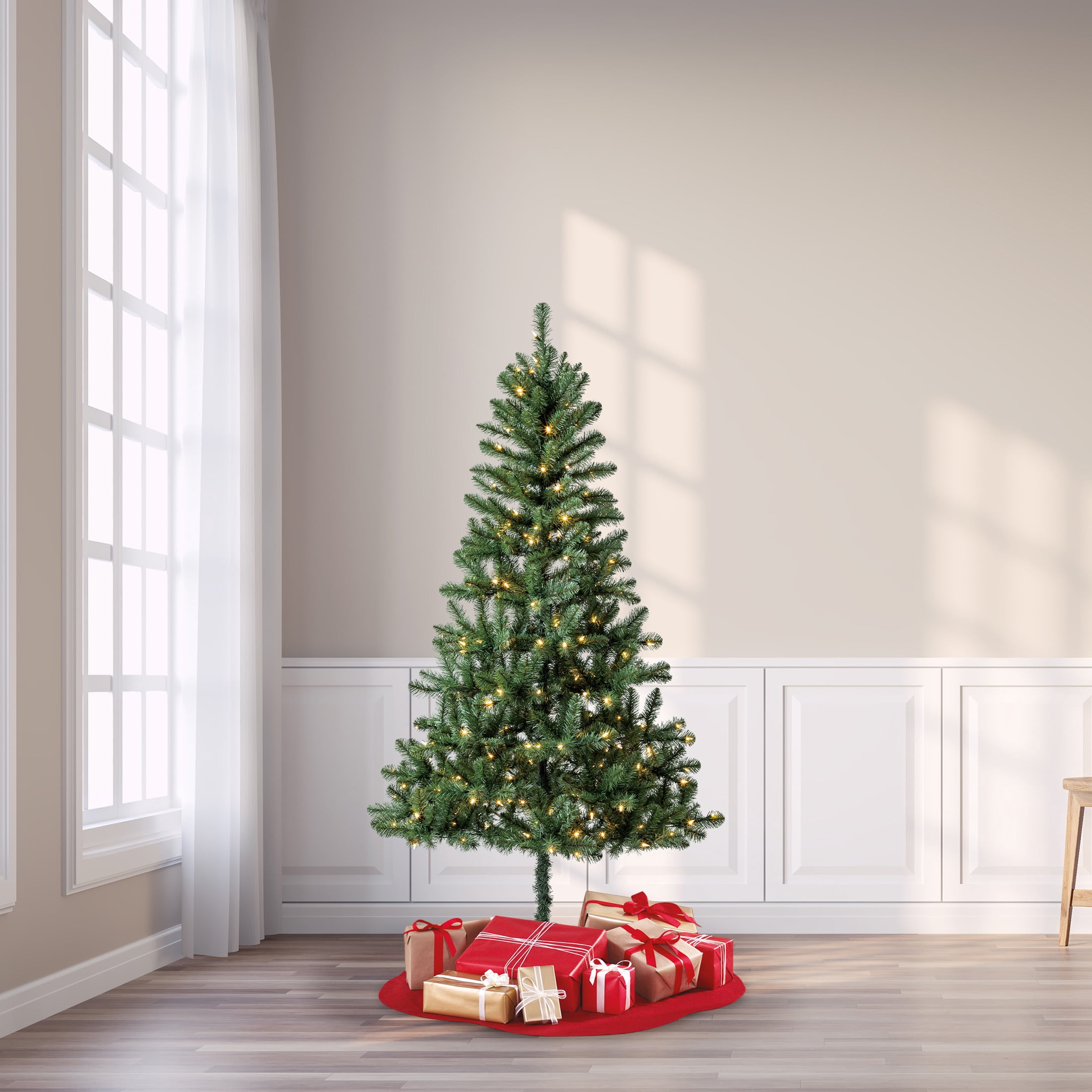6.5' Pre-Lit Madison Pine Green Artificial Christmas Tree with Color-Changing LED Lights, by Holiday Time