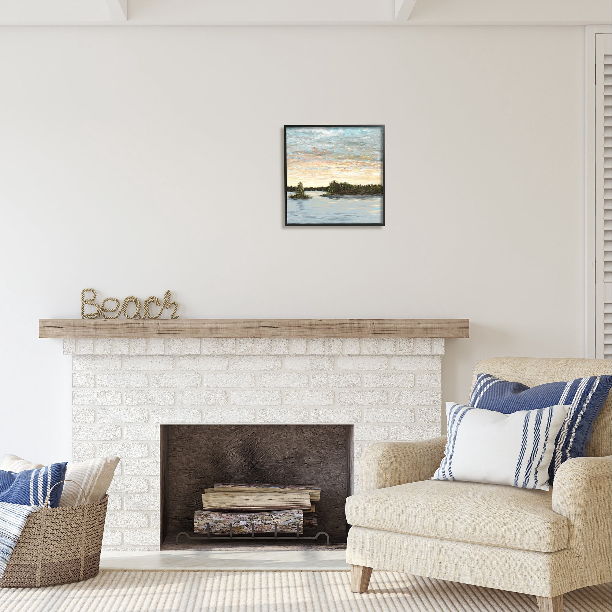 Stupell Industries Abstract Lake Islands Landscape Painting Black Framed Art Print Wall Art, 17 x 17