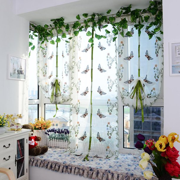 Pastoral Tulle Roman Tenda in Poliéster Home Decor - 0.8x2m Blanco 0.8x2m Soledad Cortina romana de mariposa