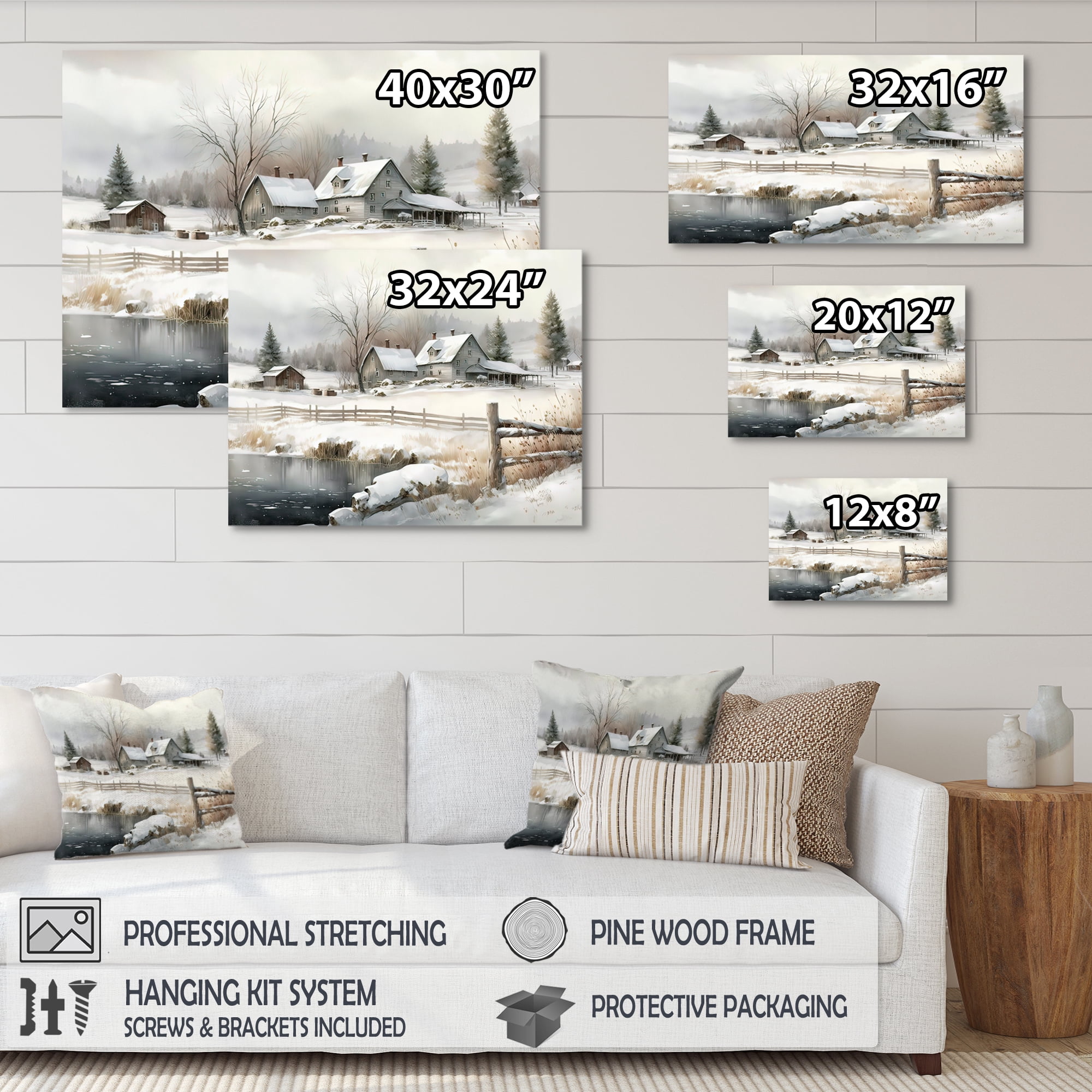 Designart Indiana Farm In Winter Canvas Wall Art
