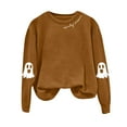 thumbnail image 4 of mgoYE Halloween Tee Shirts for Women Halloween Sweatshirts for Women Ghost Pumpkin Long Sleeve Shirt Graphic Tees Fall Pullover Tops(Brown,S), 4 of 5