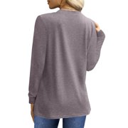 UVN Blouses for Women Pleated Long Sleeve Shirts Casual Crew Neck Tunic Tops