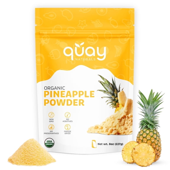 Quay Naturals Organic Pineapple Powder, 8oz, USDA Organic, Freeze-Dried Pineapple Fruit Powder, No Additives, Gluten-Free