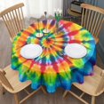 thumbnail image 3 of Colorful Tie Dye Rainbow Pattern Round Tablecloth 60"x60",Wrinkle Wipeable Table Cloth for Kitchen Dining Room Picnic Patio Party, 3 of 6