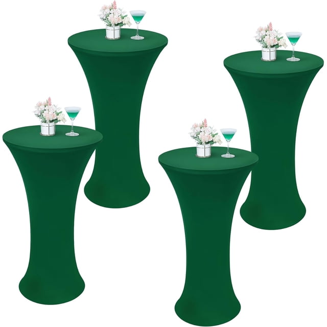 4 Pcs Nappe de Cocktail Ronde Verte Bleue 24x43 Pouces Ajustée Extensible Haute pour Table de Cocktail pour Banquet Bar Fête Pub Mariage Intérieur Extérieur