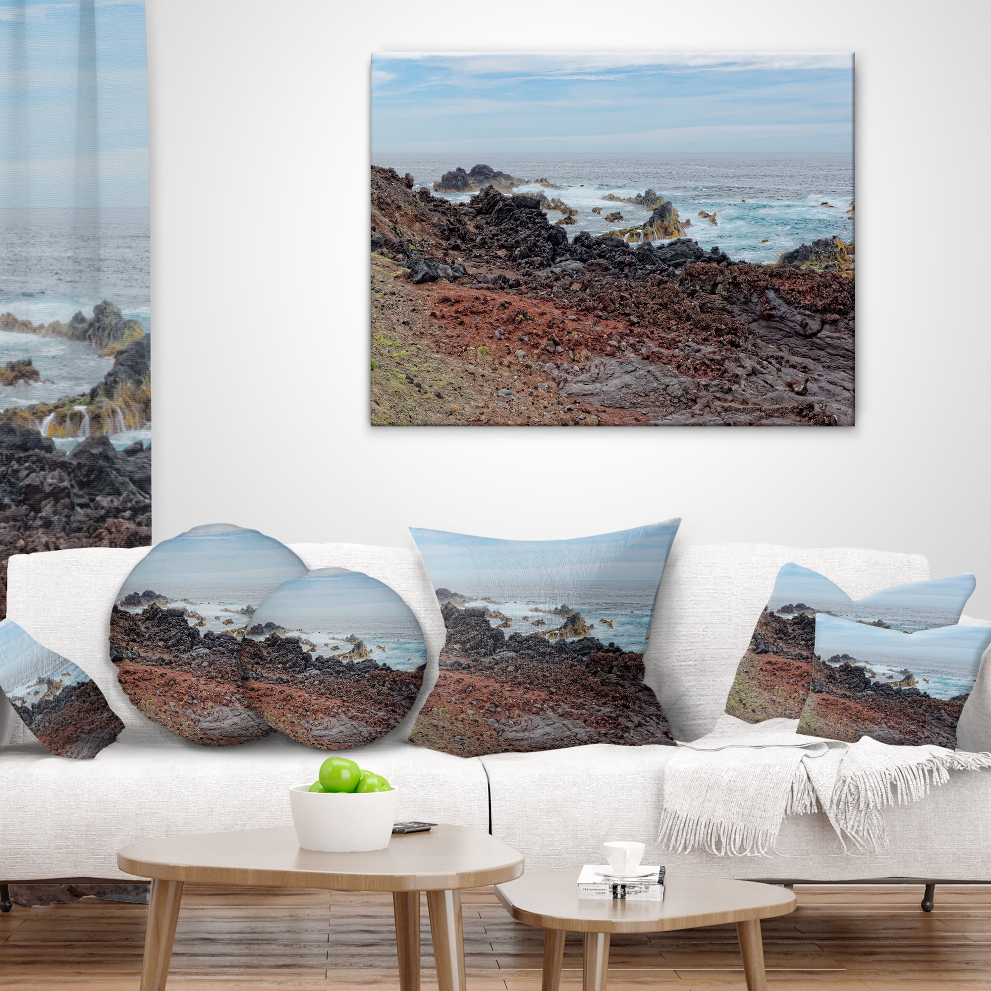 Designart Beautiful Azores Rocky Coast - Seashore Throw Pillow - 18x18