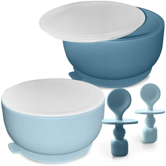Baby Bowls with Suction, Silicone Baby Feeding Set, Infant Babies & Toddler Suction Bowl with Lids and Spoons, BPA Free Baby Bowls 0-6 Months, Baby Feeding Essentials, Extra Strong Baby Suction Bowls
