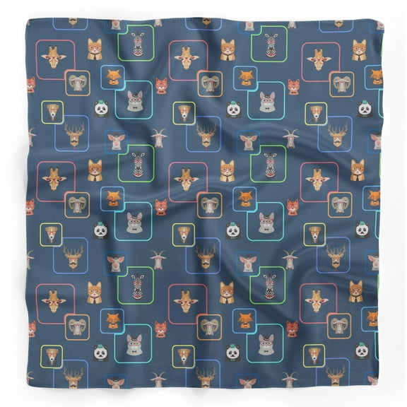 Bimba Blue Animals Face Printed Pure Silk Scarf For Hair Neck Head Bandanas For Women 40 x 80 Inches