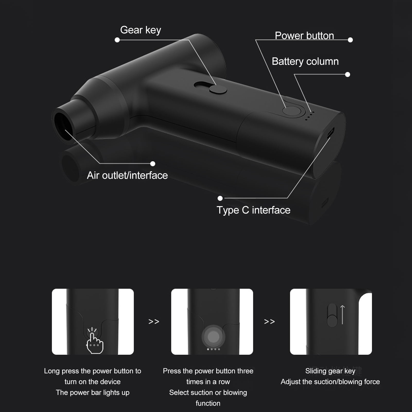 BIMZUC Turbo Fan 110000RPM Variable Speed Brushless Motor Mini Electric Air Duster Portable Blower Fan For Home Car Office Keyboard Cleaning PC Dust Removal Tool, 6.69 inches / 17 cm, 1 Each