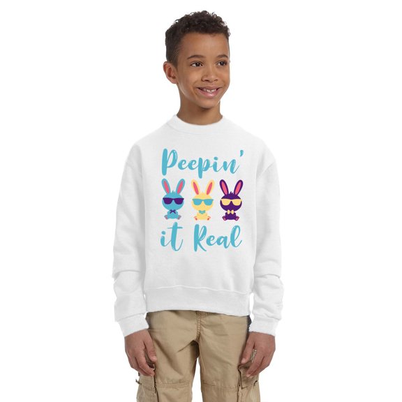 Blue Peepin` It Real Easter Sweatshirt for Kids Sweater - Youth S M L XL - Christian Holiday Easter Tee for Boys for Girls