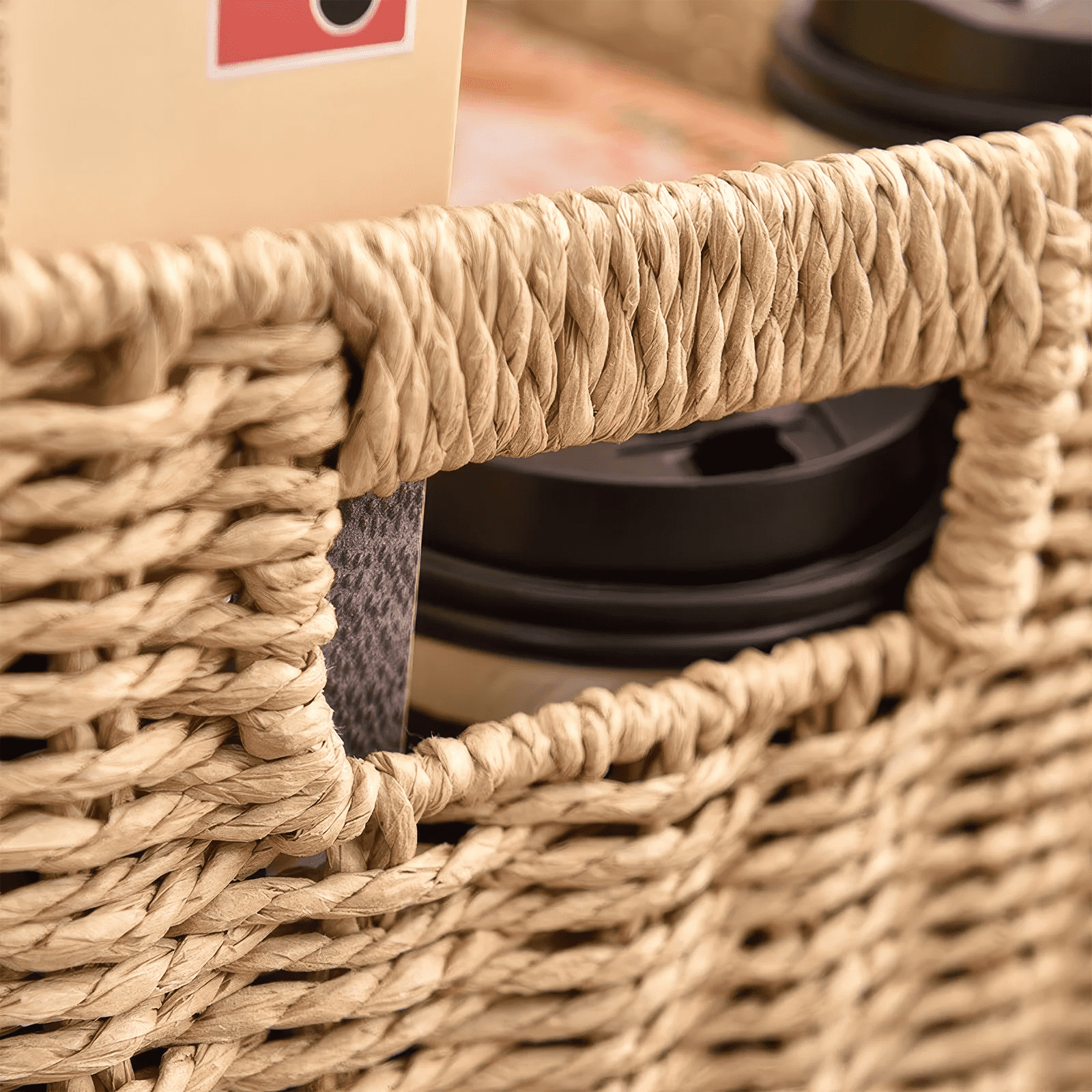 9.8 inch Set of 2 Wicker Basket, Woven Storage Baskets for Shelves with Handles Foldable Cube Storage Baskets Bins