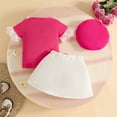 thumbnail image 5 of RMGVDSD Toddler Girls Skirt Set Short Sleeve Floral Tops T Shirts And Pleated Skirts Hat 3Pcs Outfits Cute Baby Girl Clothes Cute Cartoon Sets, 5 of 8