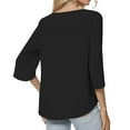 thumbnail image 2 of Women's Light Blue V Neck Loose Fit Blouse Summer Casual 3/4 Sleeve Shirts, 2 of 5