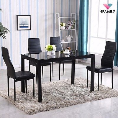 NewItem 5 Piece Dining Table Set 4 Chairs Glass Metal Kitchen Room 