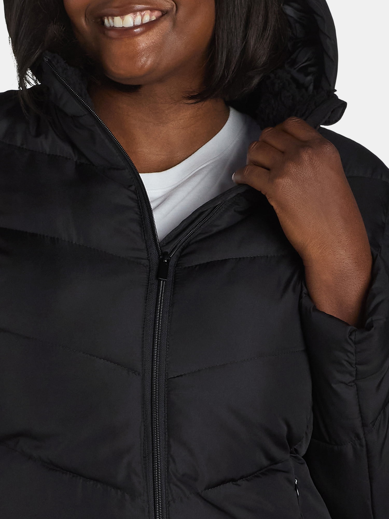 Big Chill Women's and Women's Plus Chevron Quilted Puffer Jacket with Hood, Sizes S-3X